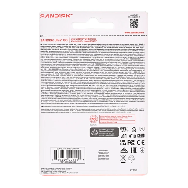 Карта памяти SanDisk Ultra Go microSD UHS-I 256 ГБ 190 МБ/с (619659227777)
