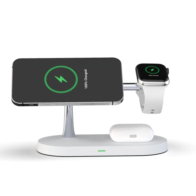 Бездротовий зарядний пристрій Tech-Protect A12 3-in-1 15W White with MagSafe (6216990211850)