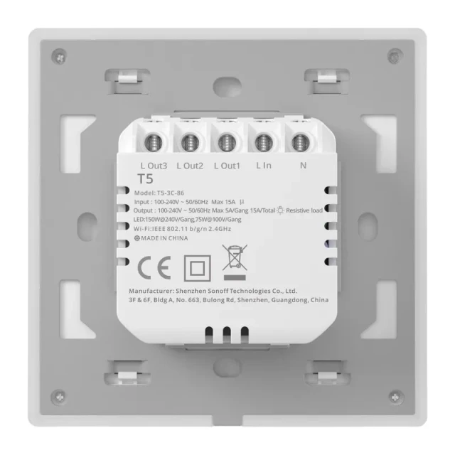 Розумний сенсорний настінний вимикач Wi-Fi Sonoff TX T5 3C (3-канальний) (T5-3C-86)