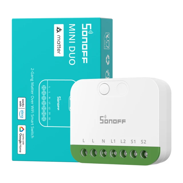 Двоканальний міні перемикач Sonoff MINI-2GS Matter (MINI-2GS)