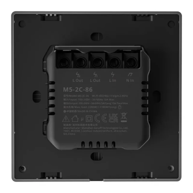 Розумний 2-канальний Wi-Fi настінний вимикач Sonoff M5-2C-86 Black (M5-2C-86M)