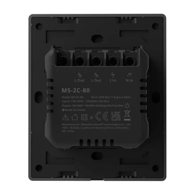 Розумний 2-канальний Wi-Fi настінний вимикач Sonoff M5-2C-80 Black (6920075777079)