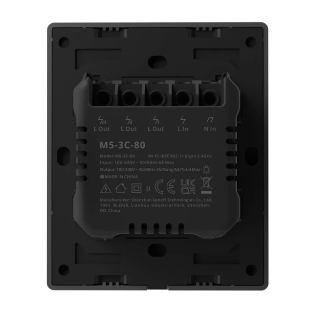 Розумний 3-канальний Wi-Fi настінний вимикач Sonoff M5-3C-80 Black (6920075777086)