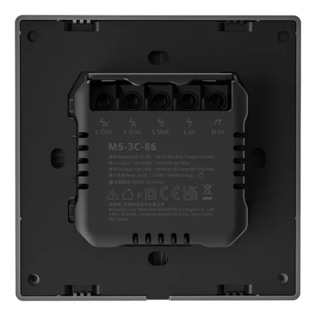 Умный 3-канальный Wi-Fi настенный выключатель Sonoff M5-3C-86 Black (6920075777116)