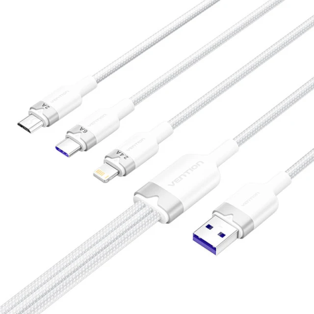Кабель VENTION USB-A to Lightning/USB-C/microUSB 1.5m 6A White (CTRWG)