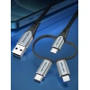 Кабель Vention USB-A 3в1 Micro-B USB-C Lightning 1 м Gray (6922794752856)