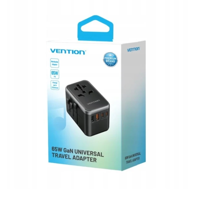 Універсальний мережевий адаптер Vention 65 Вт GaN 2x USB-A 2x USB-C Black (6922794784345)