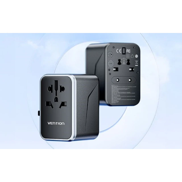 Універсальний мережевий адаптер Vention 65 Вт GaN 2x USB-A 2x USB-C Black (6922794784345)