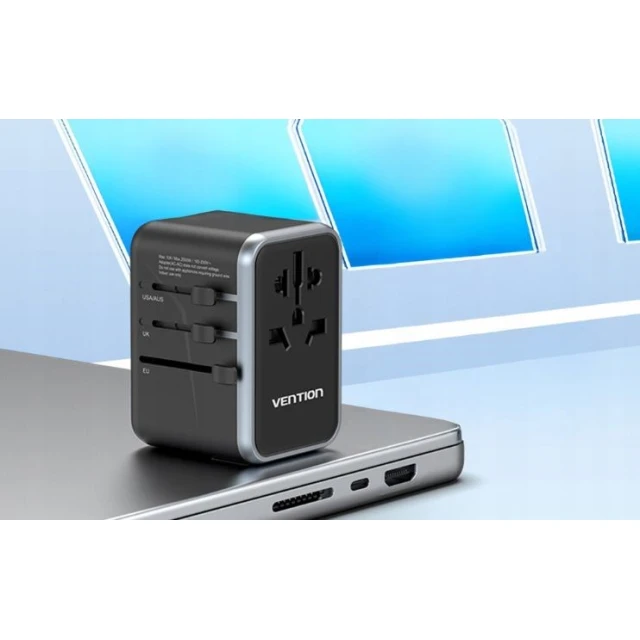 Універсальний мережевий адаптер Vention 65 Вт GaN 2x USB-A 2x USB-C Black (6922794784345)