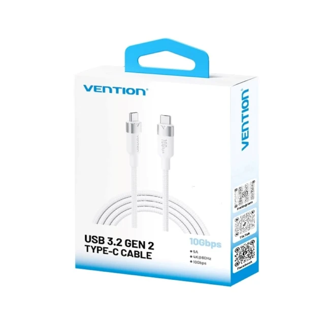 Кабель Vention USB-C to USB-C USB 3.2 5A 10Gbps 1 м White (6922794789302)