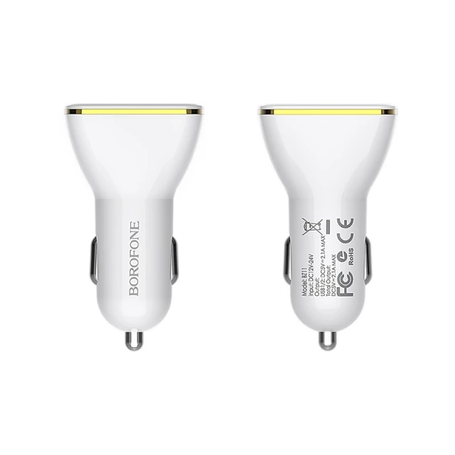 Автомобільний зарядний пристрій Borofone 2x USB з LED дисплеєм White (BFO-BZ11-W)