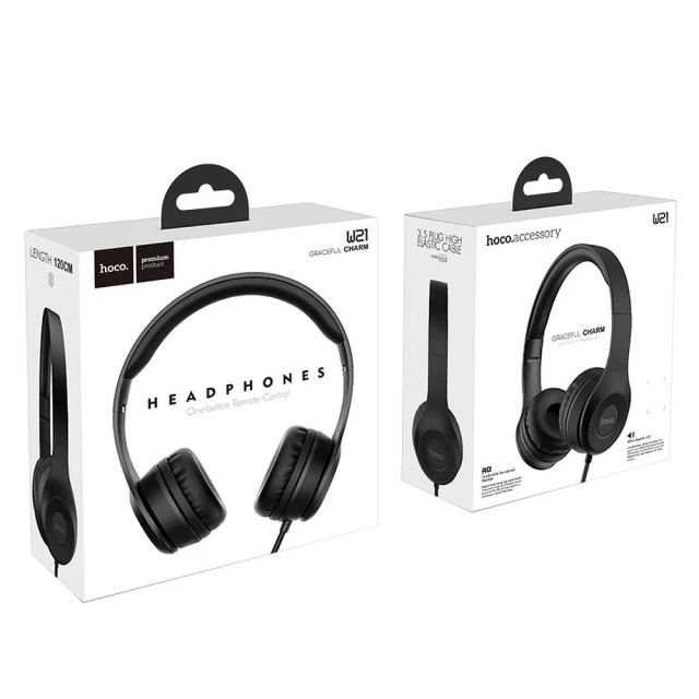 Наушники Hoco W21 проводные накладные Jack 3.5 mm Black (6931474708281)