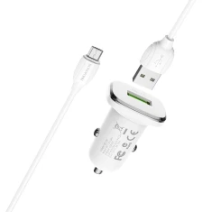 Автомобільний зарядний пристрій Borofone USB QC3.0 з кабелем micro USB White (BFO-BZ12A-M-W)
