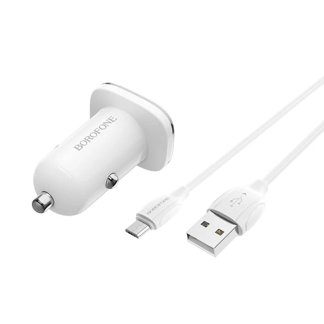 Автомобільний зарядний пристрій Borofone USB QC3.0 з кабелем micro USB White (BFO-BZ12A-M-W)