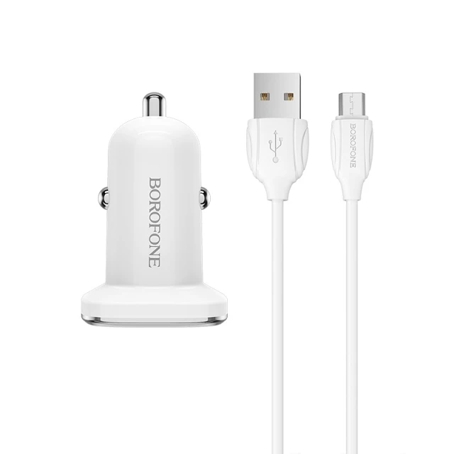 Автомобільний зарядний пристрій Borofone USB QC3.0 з кабелем micro USB White (BFO-BZ12A-M-W)