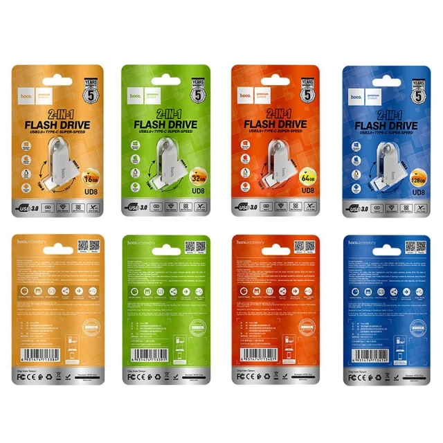 Флешка Hoco UD8 32GB USB 3.0 USB A + USB C Silver (6931474713391)