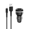 Автомобільний зарядний пристрій Borofone 2x USB з кабелем Lightning Black (BFO-BZ13-L-B)
