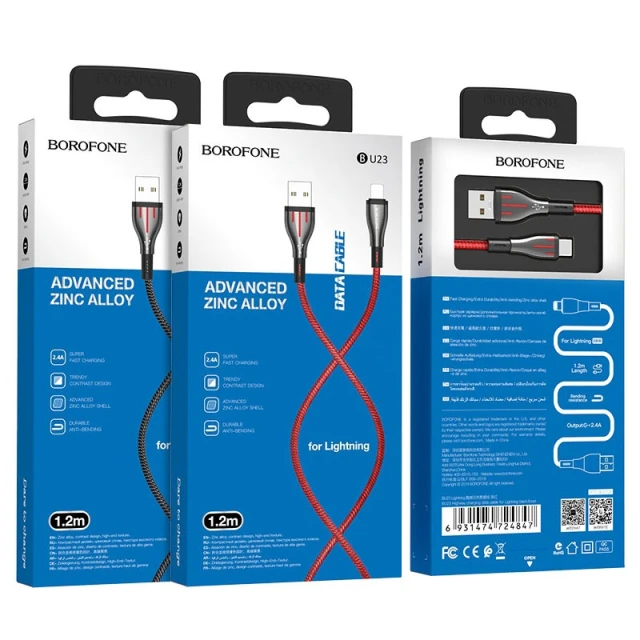 Кабель Borofone Highway USB to Lightning 1.2m Black/Red (BFO-BU23-L-BR)