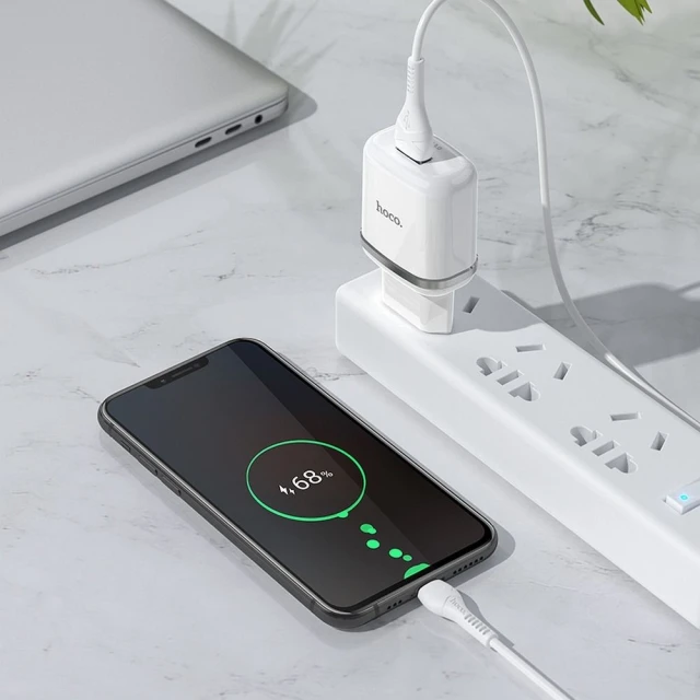 Мережевий зарядний пристрій Hoco N3 USB A QC3.0 3A 18W + кабель USB A to Micro USB White (6931474729378)