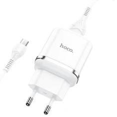 Мережевий зарядний пристрій Hoco N3 USB A QC3.0 3A 18W + кабель USB A to Micro USB White (6931474729378)