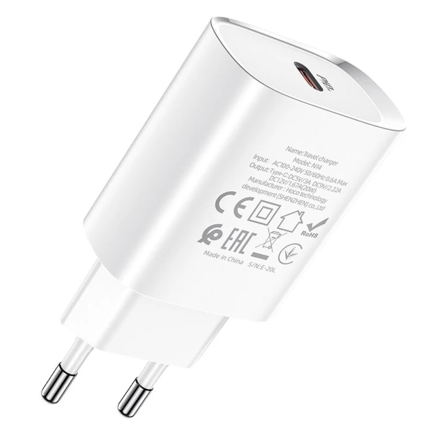 Сетевое зарядное устройство Hoco N14 USB-C PD 20W White (6931474745026)