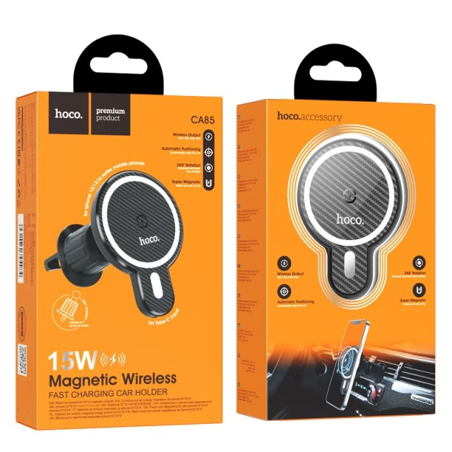 Автотримач Hoco CA85 бездротова зарядка 15W на дефлектор Black (6931474745484)
