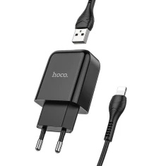 Мережевий зарядний пристрій Hoco N2 USB A 2A 10W + кабель USB A to Lightning Black (6931474746115)