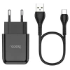 Сетевое зарядное устройство Hoco N2 USB A 2A 10W + кабель USB A to USB C Black (6931474746153)