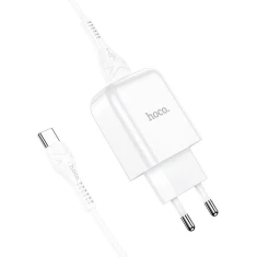 Мережевий зарядний пристрій Hoco N2 USB A 2A 10W + кабель USB A to USB C White (6931474746160)