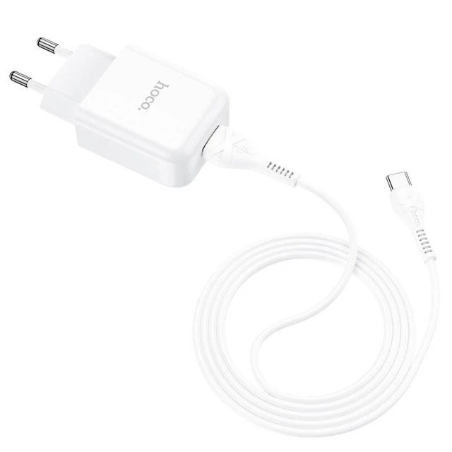 Сетевое зарядное устройство Hoco N2 USB A 2A 10W + кабель USB A to USB C White (6931474746160)