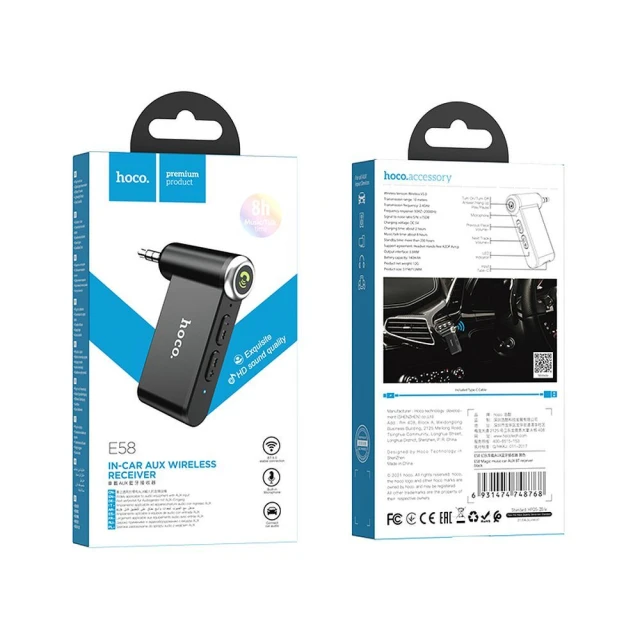 Приймач AUX Hoco Bluetooth Jack 3.5 mm E58 Black (6931474748768)