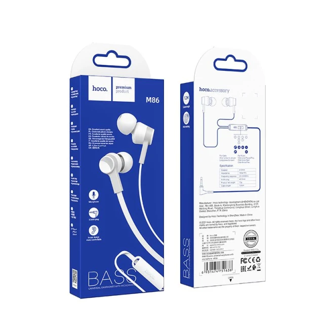 Навушники Hoco M86 Jack 3.5 mm White (6931474751638)
