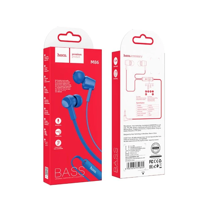 Наушники Hoco M86 Jack 3.5 mm Blue (6931474751645)