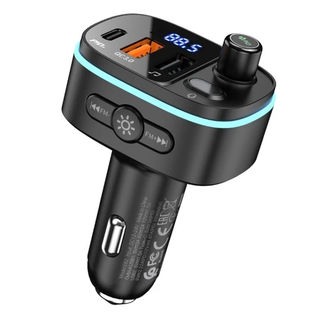 Трансмиттер автомобильный Hoco E62 Bluetooth 2 x USB A + USB C QC3.0 PD 20W Black (6931474756299)
