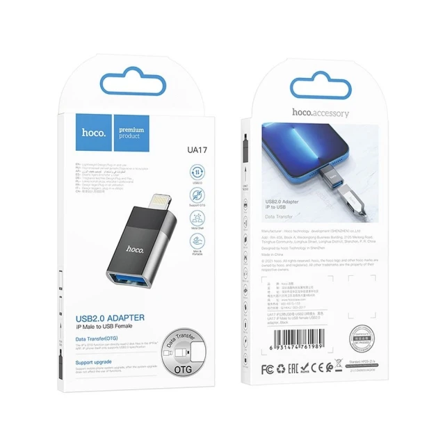 Адаптер Hoco UA17 OTG USB A to Lightning Black (6931474761989)