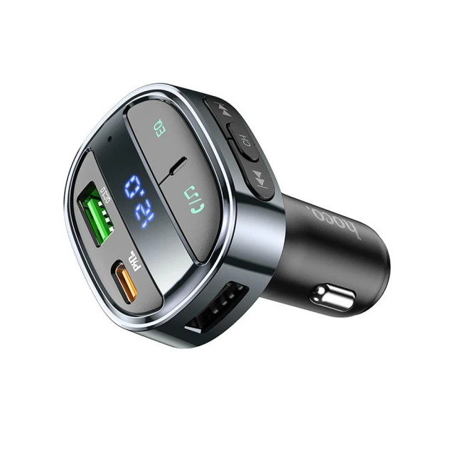 Автозарядка Hoco E70 USB-A + USB-C PD QC3.0 5A 30W з дисплеєм + FM-трансмітер BT Black (6931474765246)