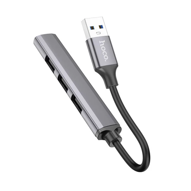 Адаптер HUB 4в1 USB 3.0 + USB 2.0 x3 Hoco HB26 Grey (6931474765468)