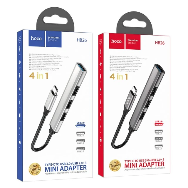 Адаптер HUB 4в1 USB-C Hoco HB26 Grey (6931474765482)