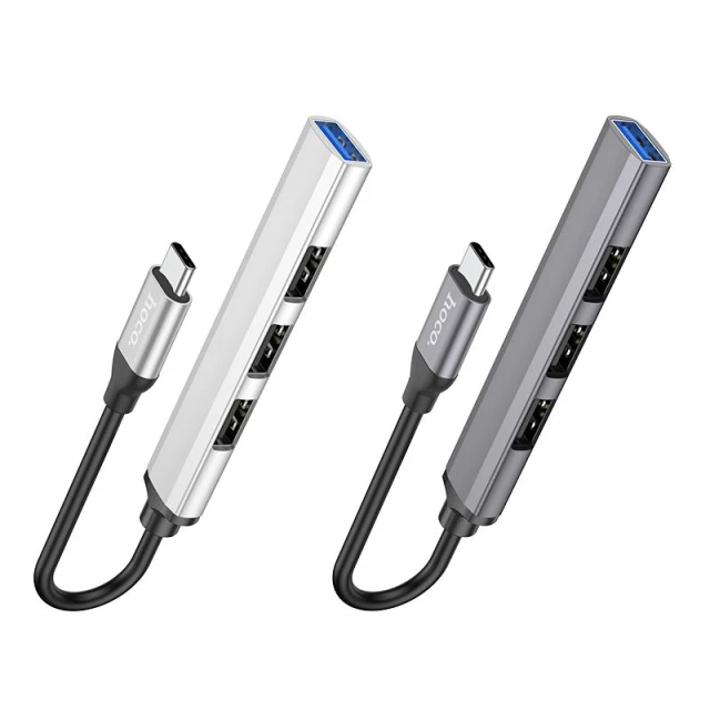 Адаптер HUB 4в1 USB-C Hoco HB26 Grey (6931474765482)