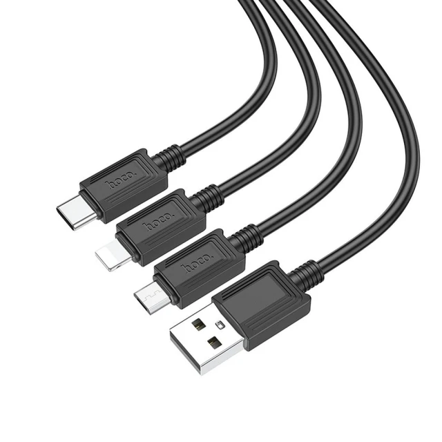 Кабель Hoco X74 3в1 USB A до Lightning/Micro USB/USB C 2A 1 м Black (6931474767363)