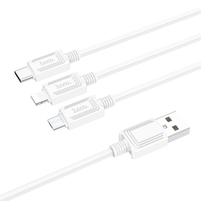 Кабель Hoco X74 3в1 USB A до Lightning/Micro USB/USB C 2A 1 м White (6931474767370)