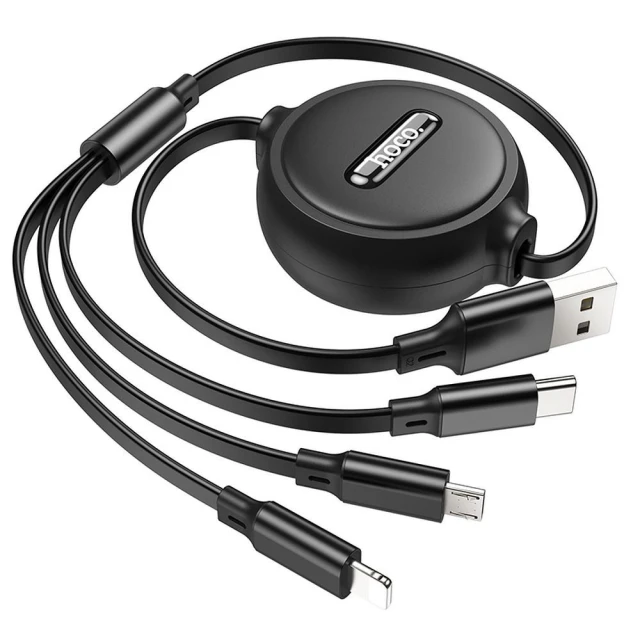 Кабель 3в1 Hoco X75 USB A to Lightning / Micro USB / USB C 1 м Black (6931474767387)