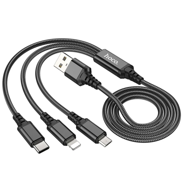 Кабель 3в1 Hoco X76 USB A на Lightning / Micro USB / USB C 2A 1 м Black (6931474767400)