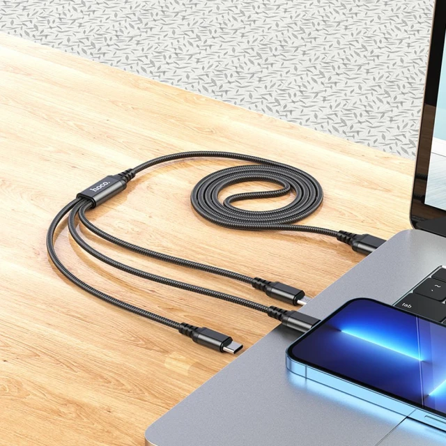 Кабель 3в1 Hoco X76 USB A на Lightning / Micro USB / USB C 2A 1 м Black (6931474767400)