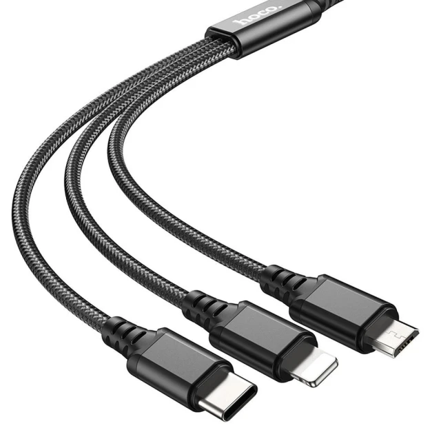 Кабель 3в1 Hoco X76 USB A на Lightning / Micro USB / USB C 2A 1 м Black (6931474767400)
