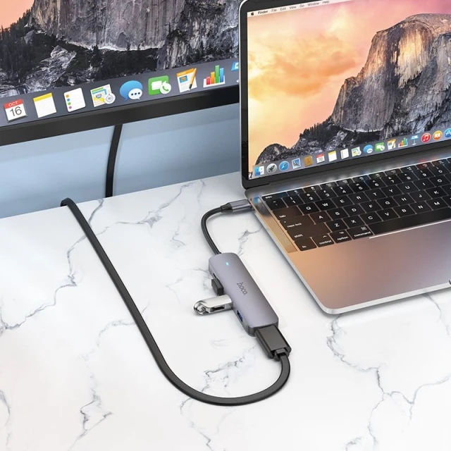 Адаптер HUB 5в1 Hoco HB27 (HDTV+USB 3.0+USB 2.0 x2+PD) USB-C Grey (6931474769329)