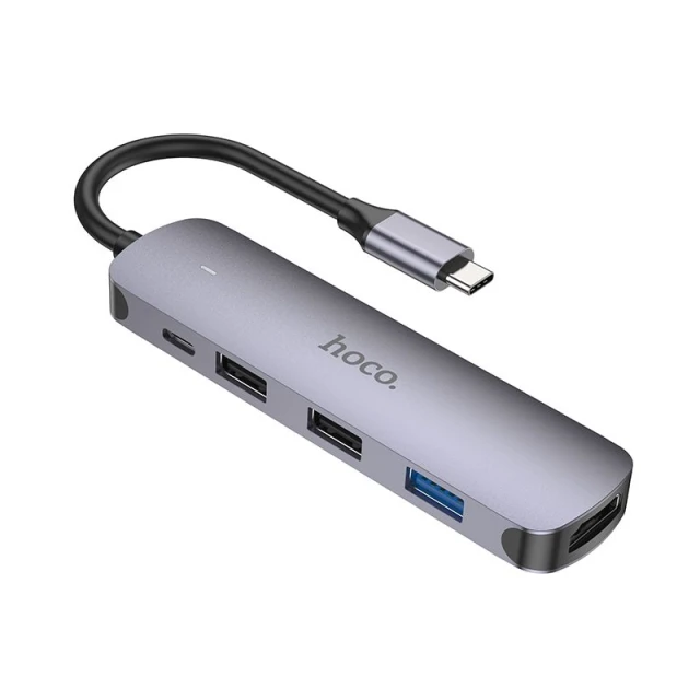 Адаптер HUB 5в1 Hoco HB27 (HDTV+USB 3.0+USB 2.0 x2+PD) USB-C Grey (6931474769329)