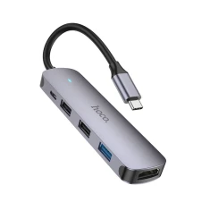 Адаптер HUB 5в1 Hoco HB27 (HDTV+USB 3.0+USB 2.0 x2+PD) USB-C Grey (6931474769329)