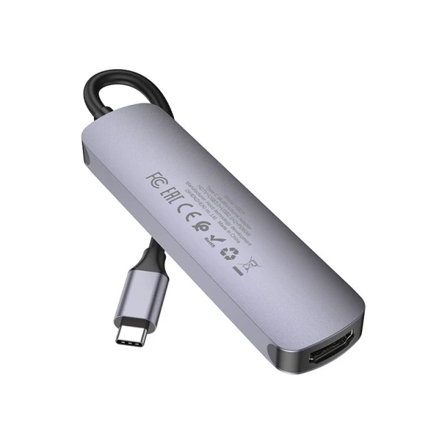 Адаптер HUB 5в1 Hoco HB27 (HDTV+USB 3.0+USB 2.0 x2+PD) USB-C Grey (6931474769329)