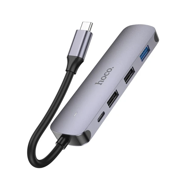 Адаптер HUB 5в1 Hoco HB27 (HDTV+USB 3.0+USB 2.0 x2+PD) USB-C Grey (6931474769329)